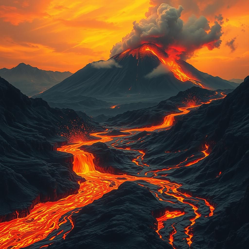 Molten Lava Flows in a Surreal Landscape