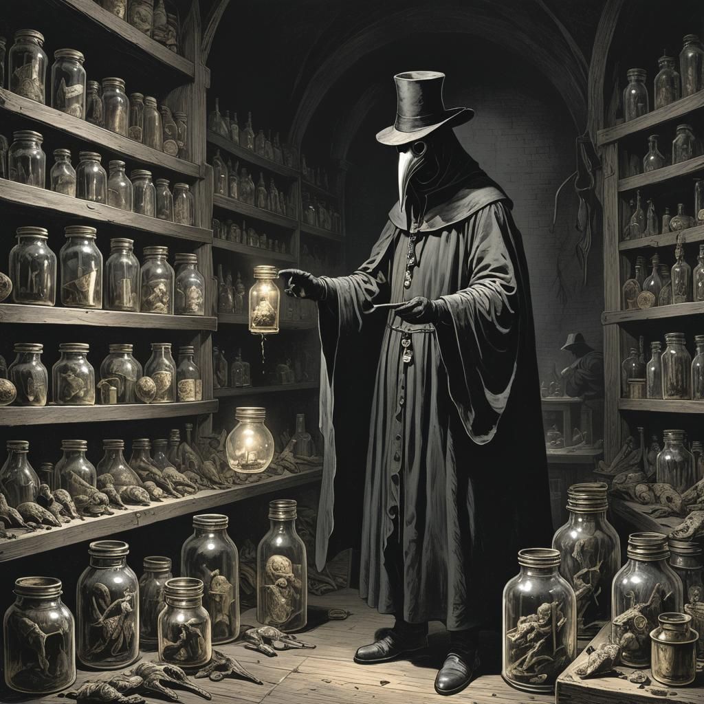 Plague Doctor in Dark Lair, Horror Style