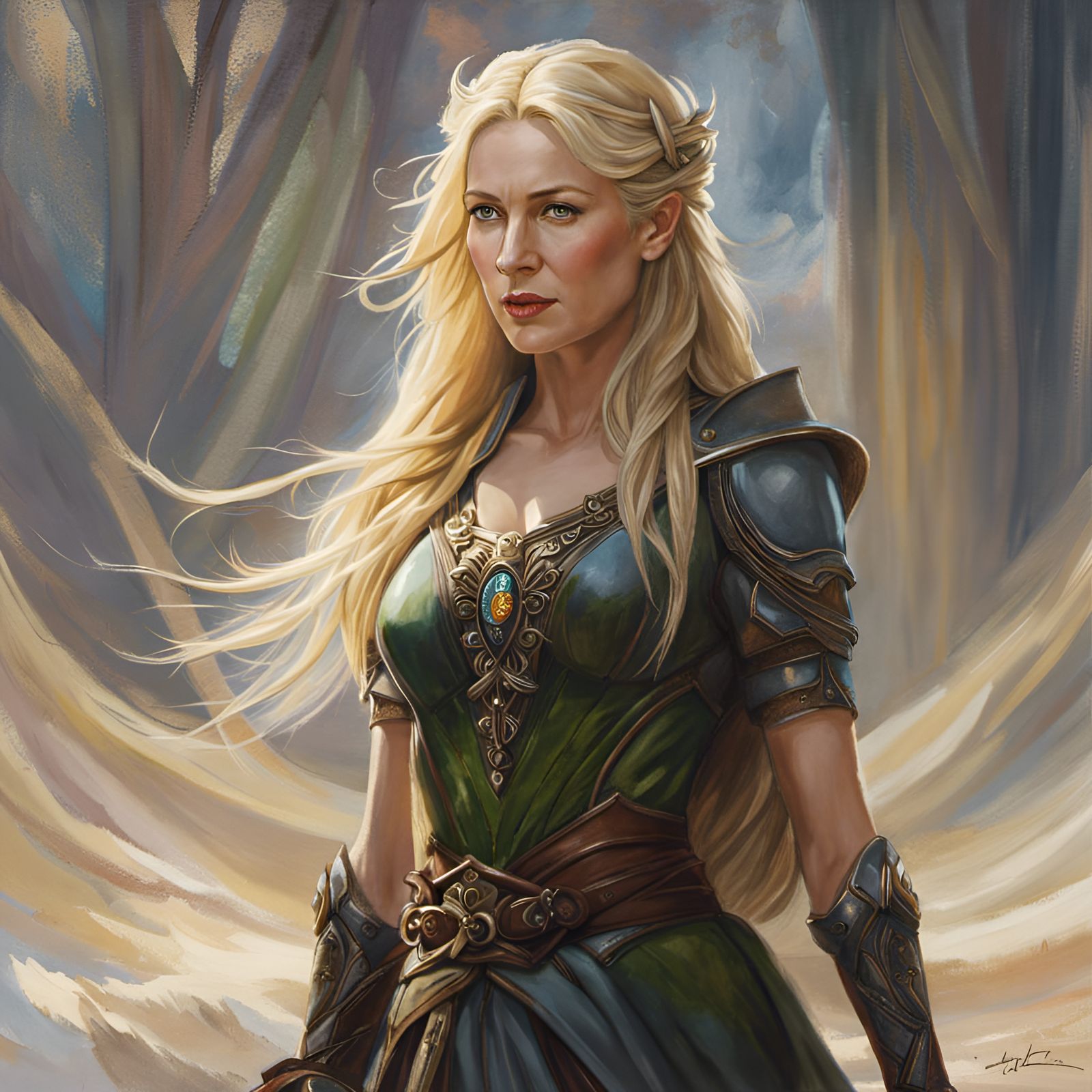 Elvish Woman in Medieval Setting, Watercolor Style