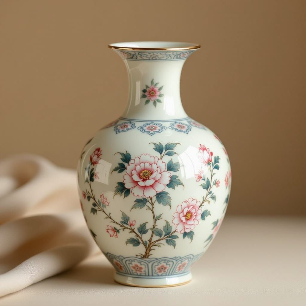 Qing Dynasty-Inspired Floral Vase in Ceramic Style