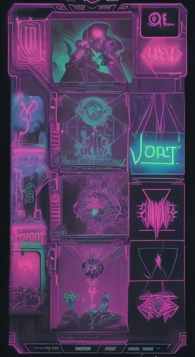 Tarot Card: Four of Cups in Cyberpunk Style