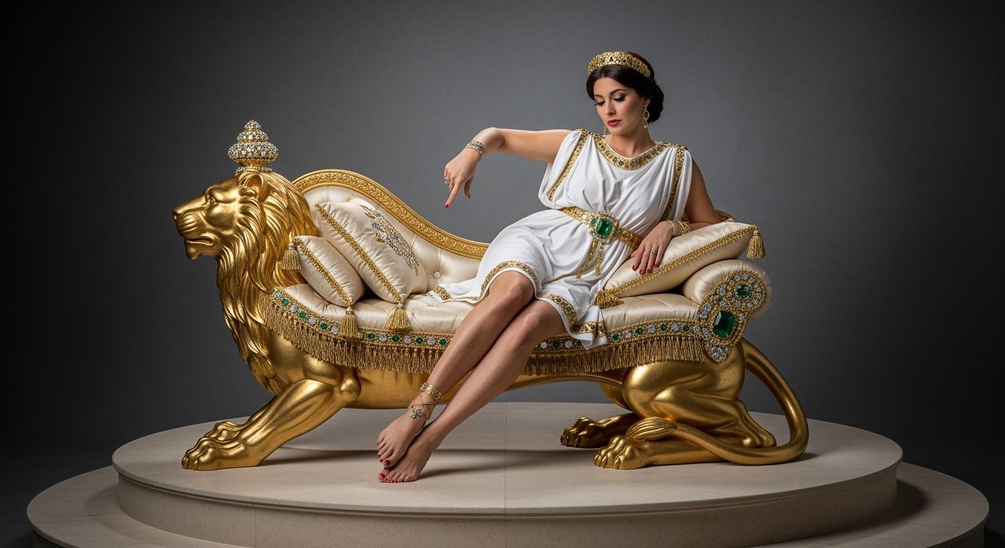 Roman Empress Lounging on Lion Chaise Longue