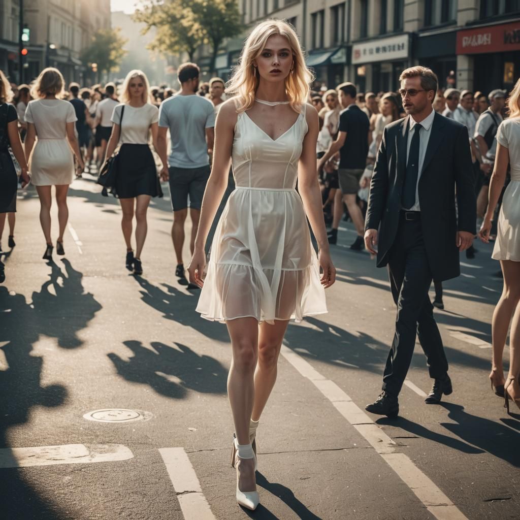 Stylish Blonde in Sunlight, Cinematic Film Still
