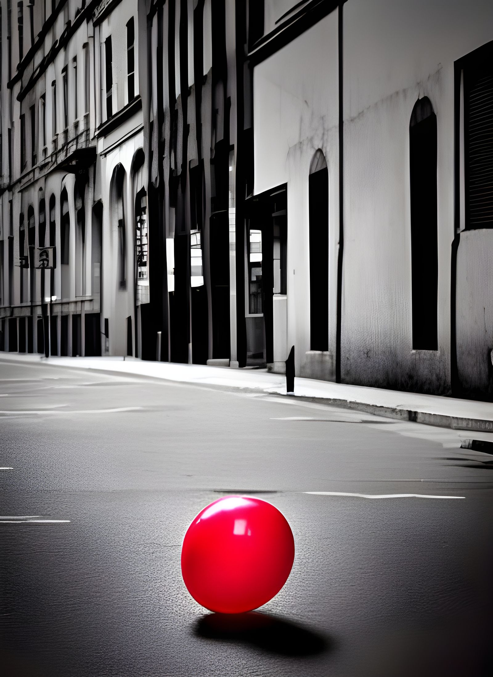 Vintage Photo of City Street with Red Balloon