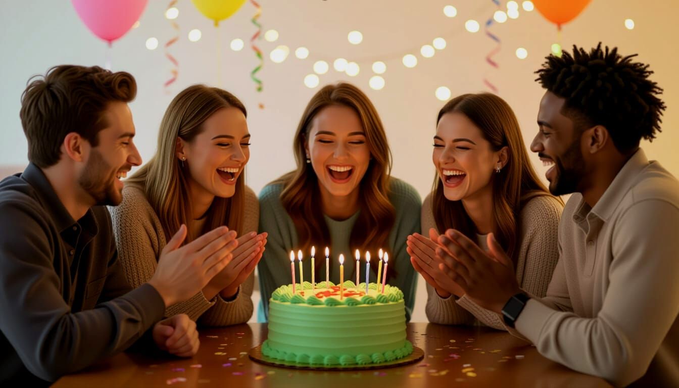 Friends Celebrating Birthday with Laughter and Warmth