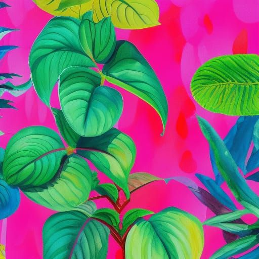 Psychedelic Pink Jungle in Gouache Style