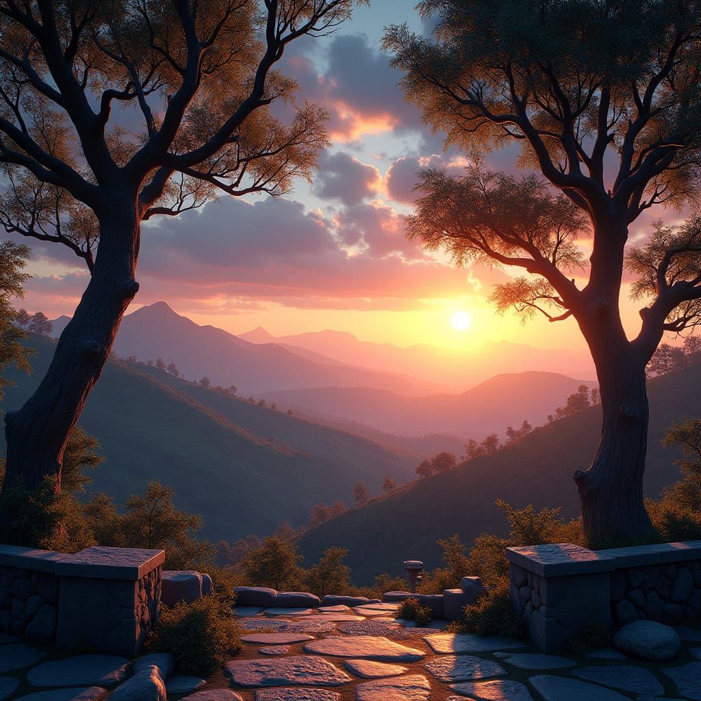 Surreal Sunset Scene in Vibrant Colors