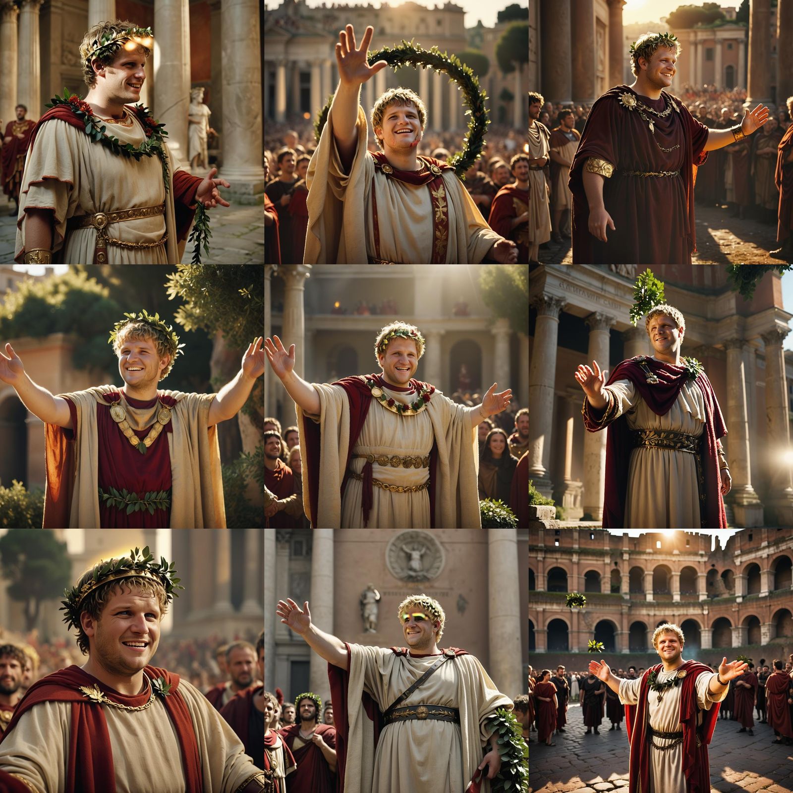 Emperor Nero Addresses Rome: A Cinematic Film Still
