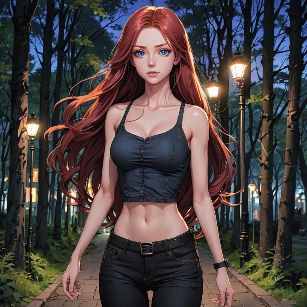 Anime Girl Walks Through Forest at Night