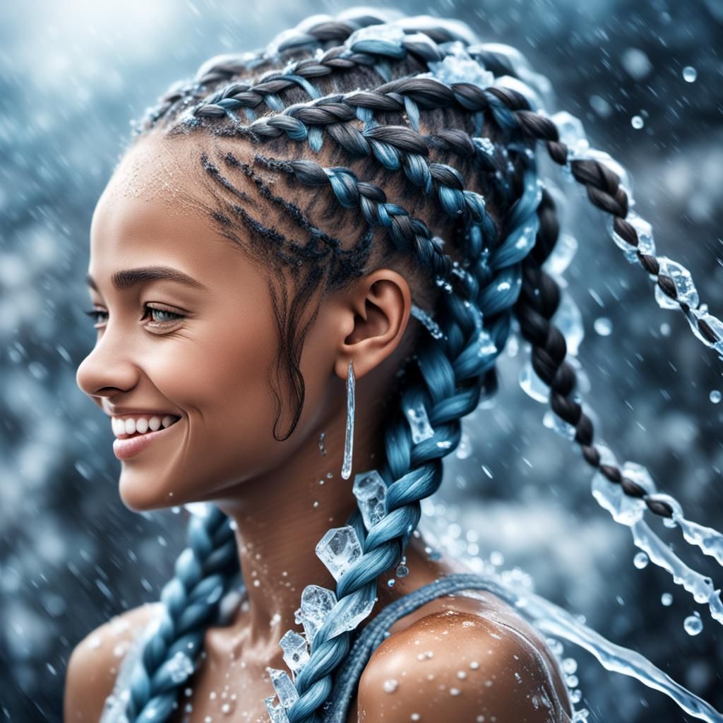Smiling Woman with Water and Ice Braids