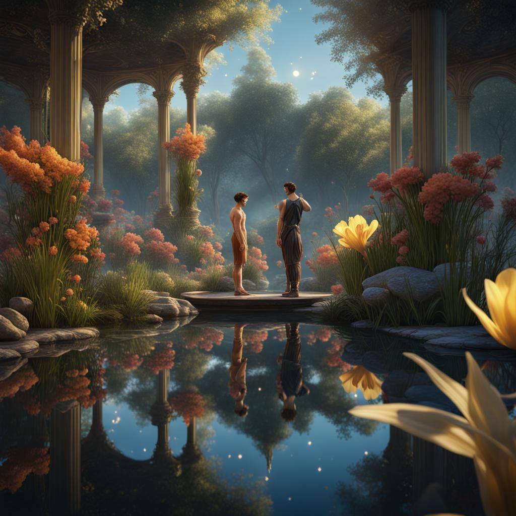 Narcissus and Echo in Garden of Dreams