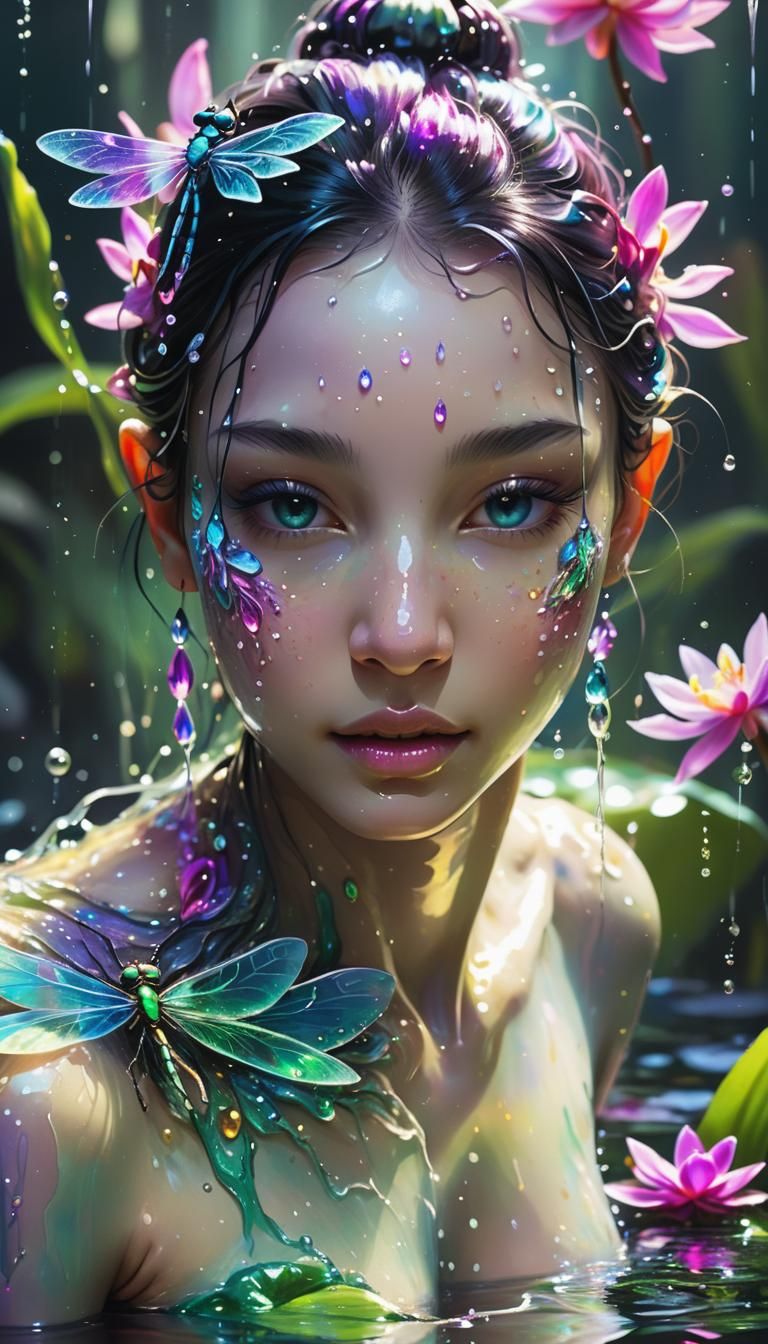 Ethereal Water Elemental in Neon Ink Splash Art