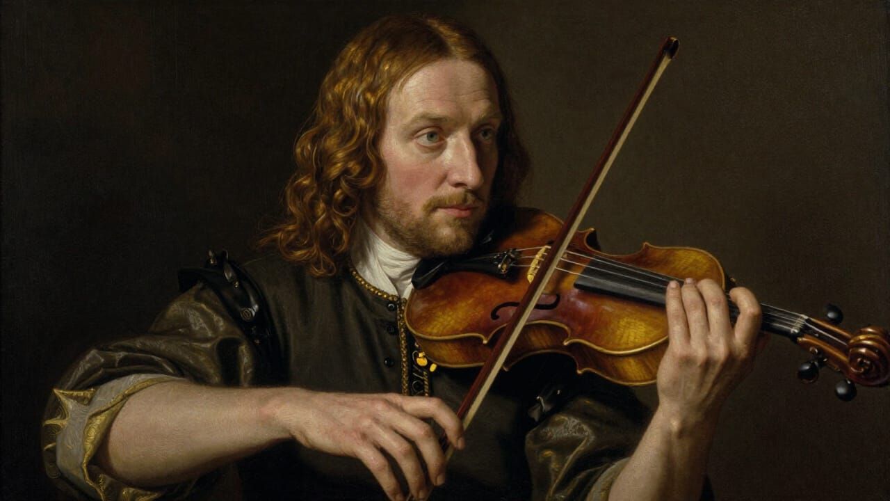 Passionate Violinist in Dramatic Rembrandt-Inspired Light