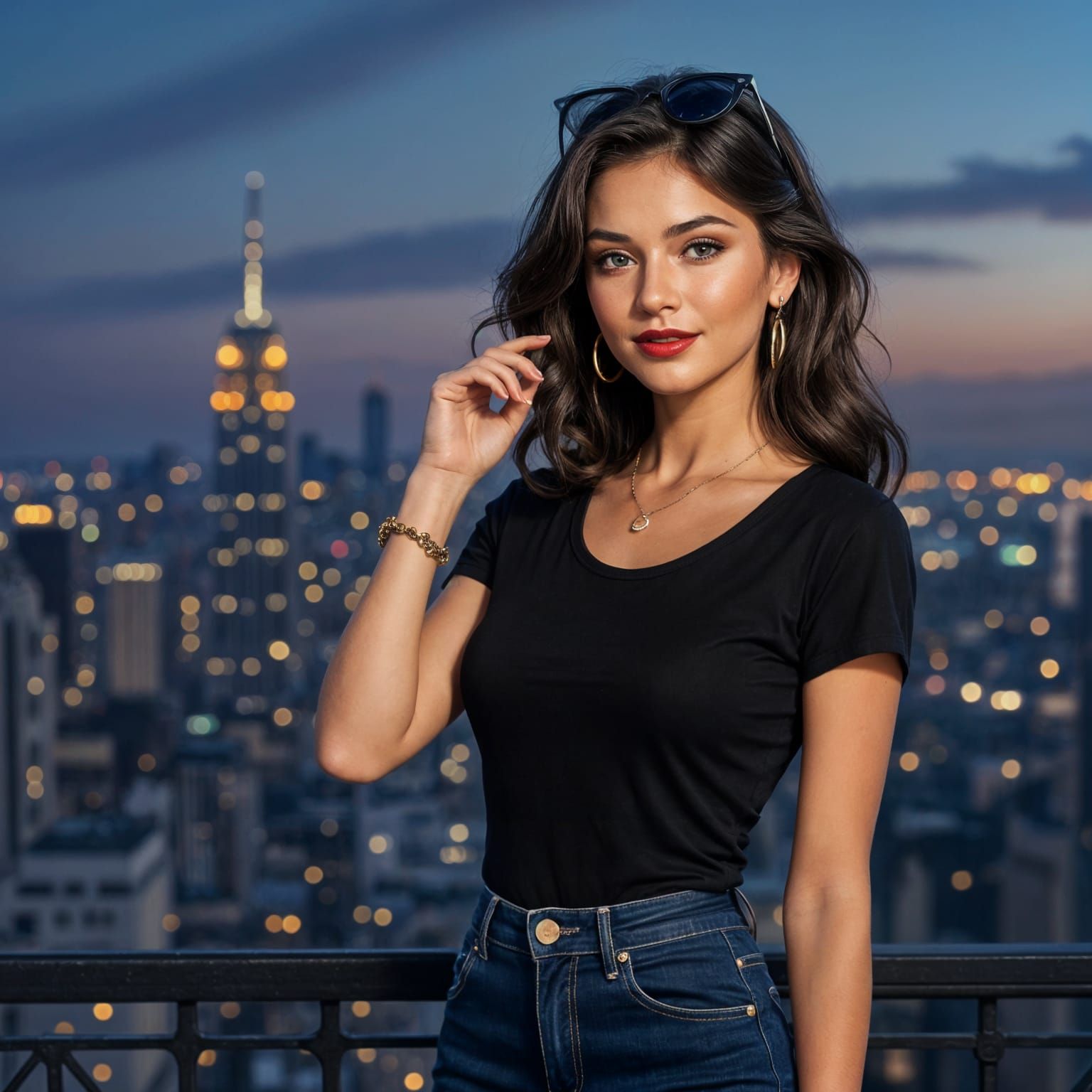 Beautiful Brunette Girl Posing in Vintage Cityscape