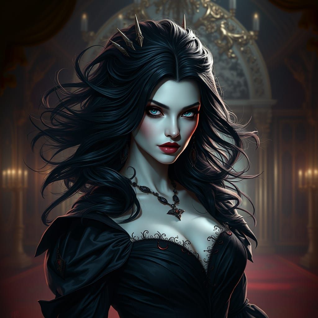 Gothic Vampire Queen in Dark Fantasy Airbrush Art