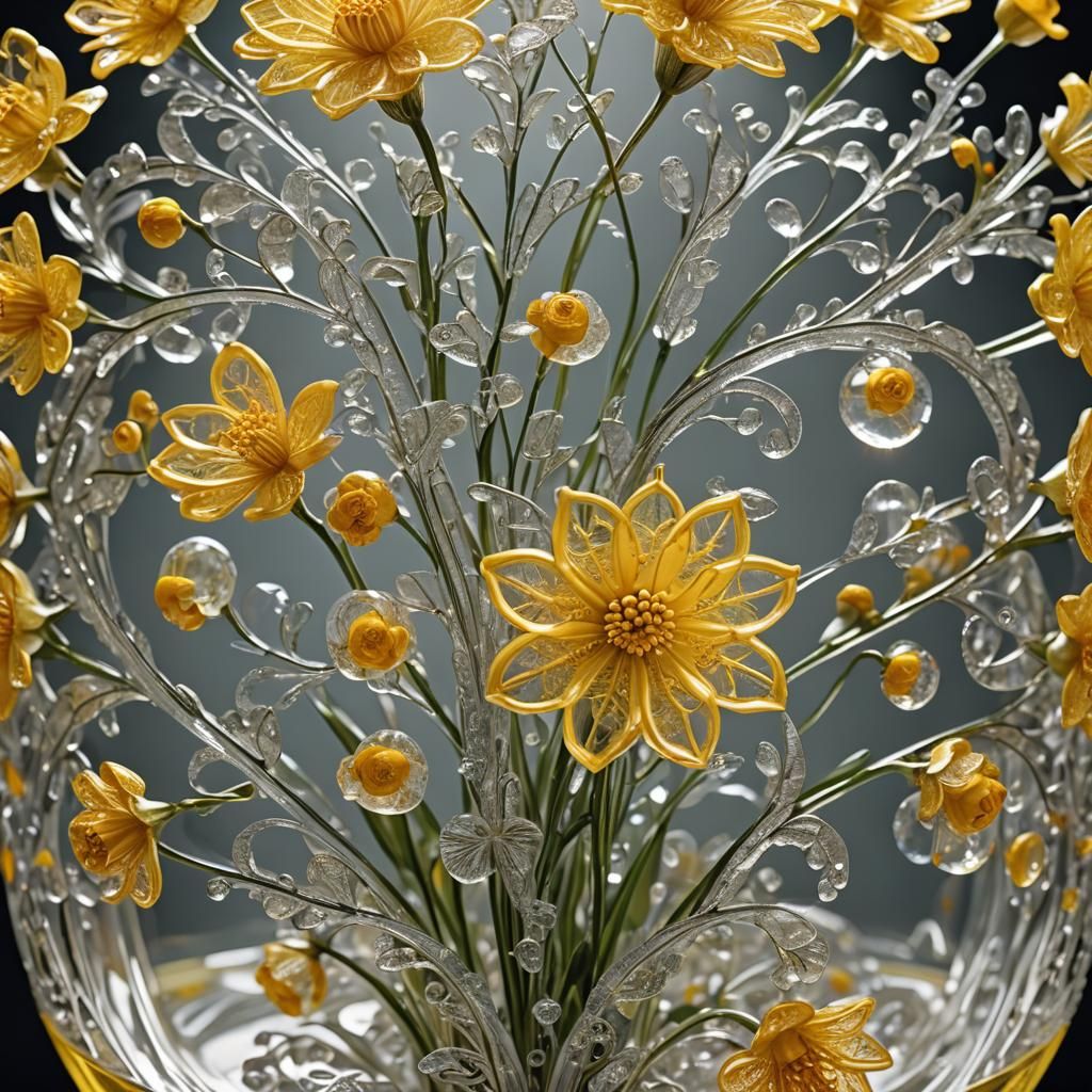 Beautiful yellow glass Filigree Flowers Version 2