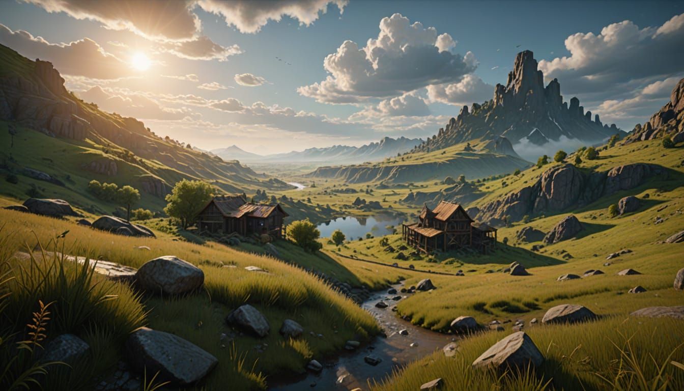 Northern Steppes Rolling Hills in 3D Style