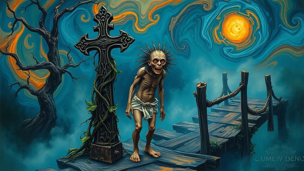 Tormented Banshee Beside Celtic Cross: An Emotional Artwork