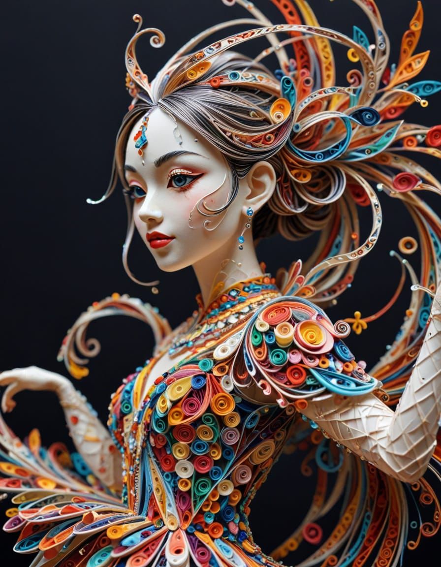 Beaded Paper Dancer: Intricate 3D Papercraft Art
