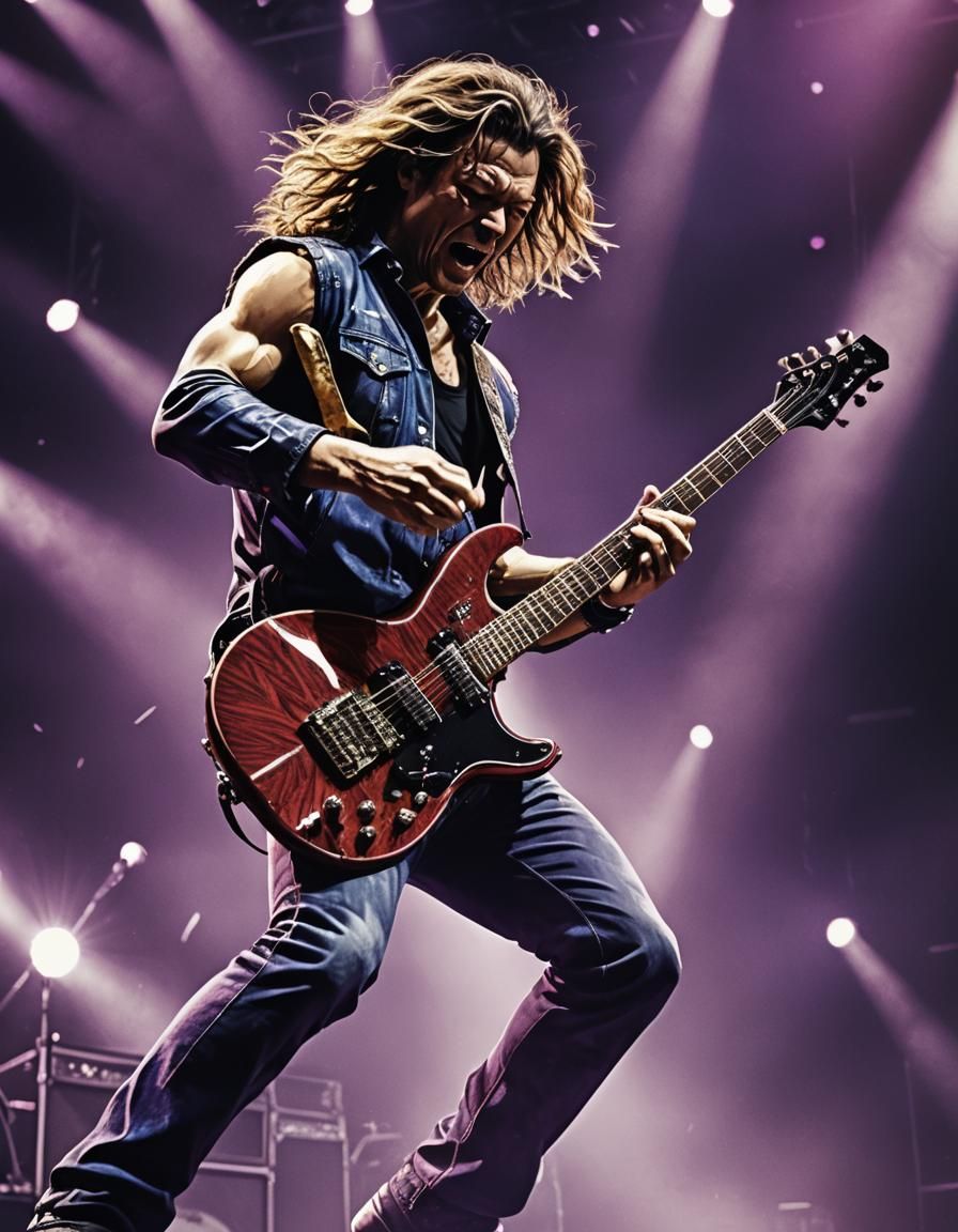 Guitarist's Leaping Solo: Digital Art in HDR