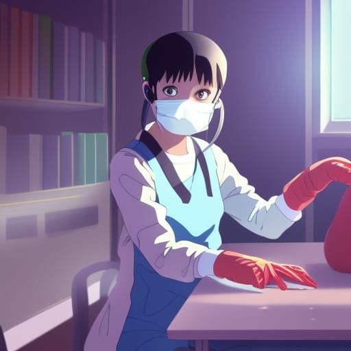 Girl in Mask: Studio Ghibli Anime Illustration