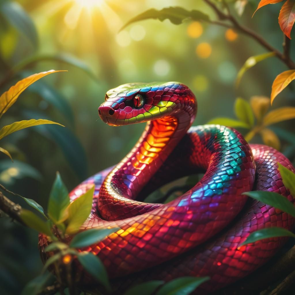 Ruby Cobra in Myanmar Jungle: Vibrant Digital Art