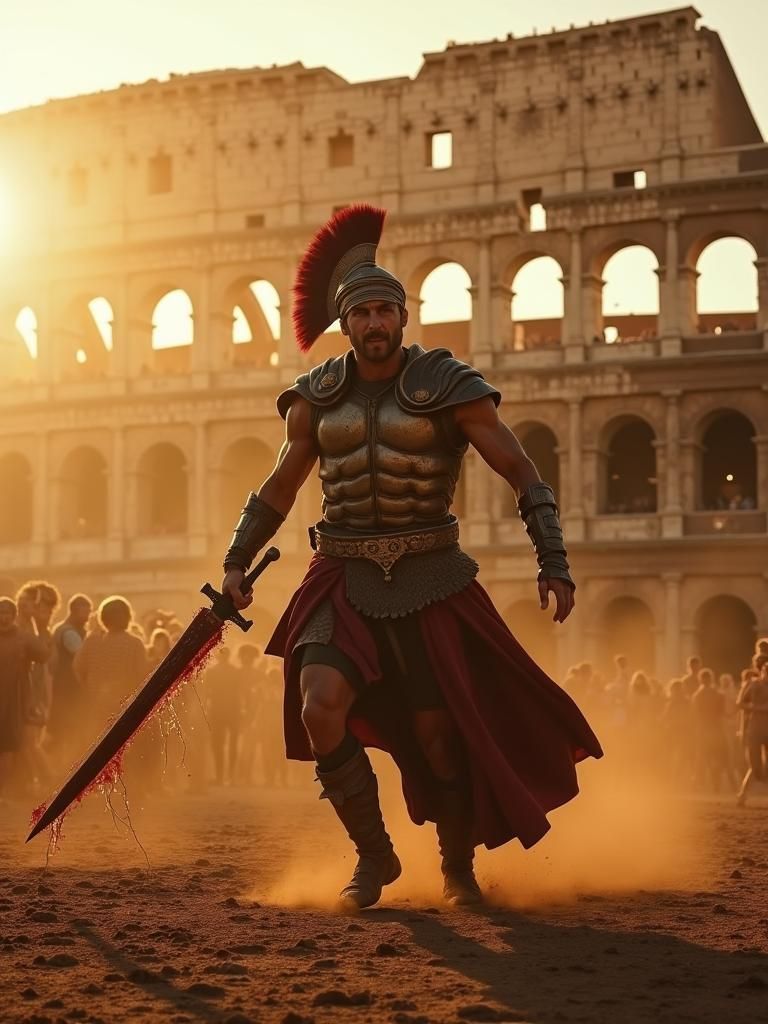Furious Gladiator Battles in Colosseum: Cinematic Film Grain