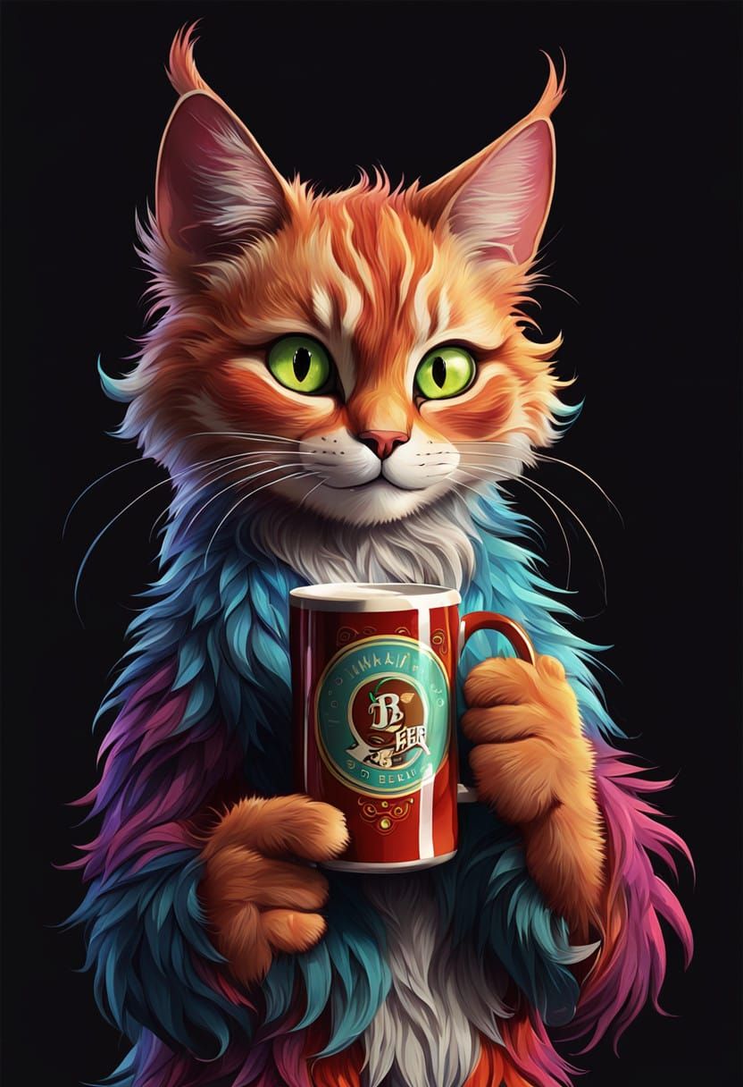 Whimsical Cat Enjoys Beer in a Pixaresque Scene