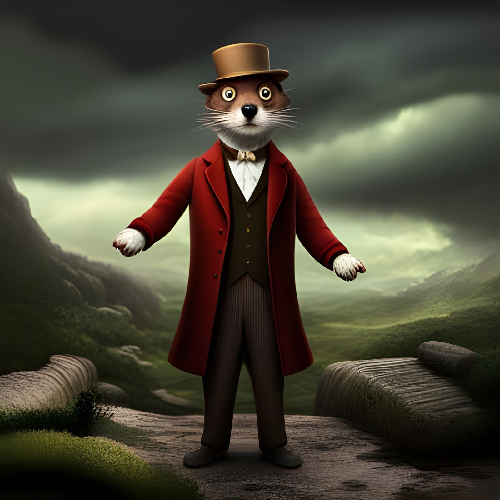 Cartoon Weasel Professor in 1950s English Suit