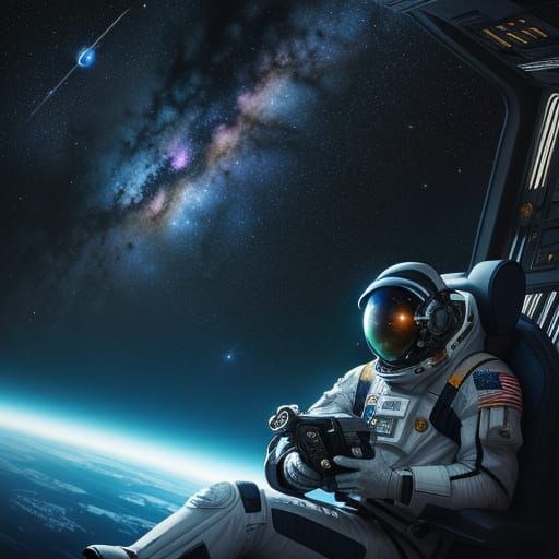 Galactic Space Explorer in a Dazzling Cosmic Scene