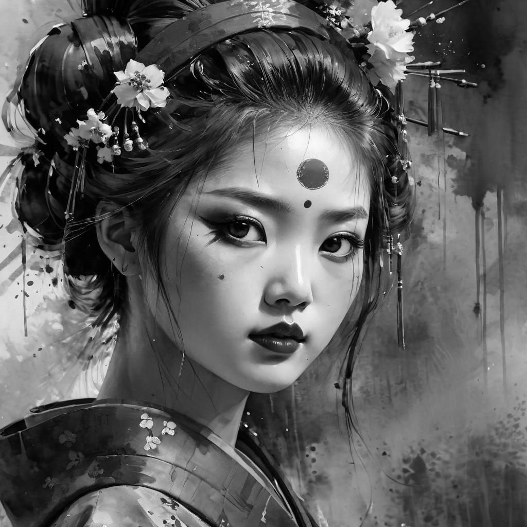 Watercolor Geisha Portrait in Dramatic Light