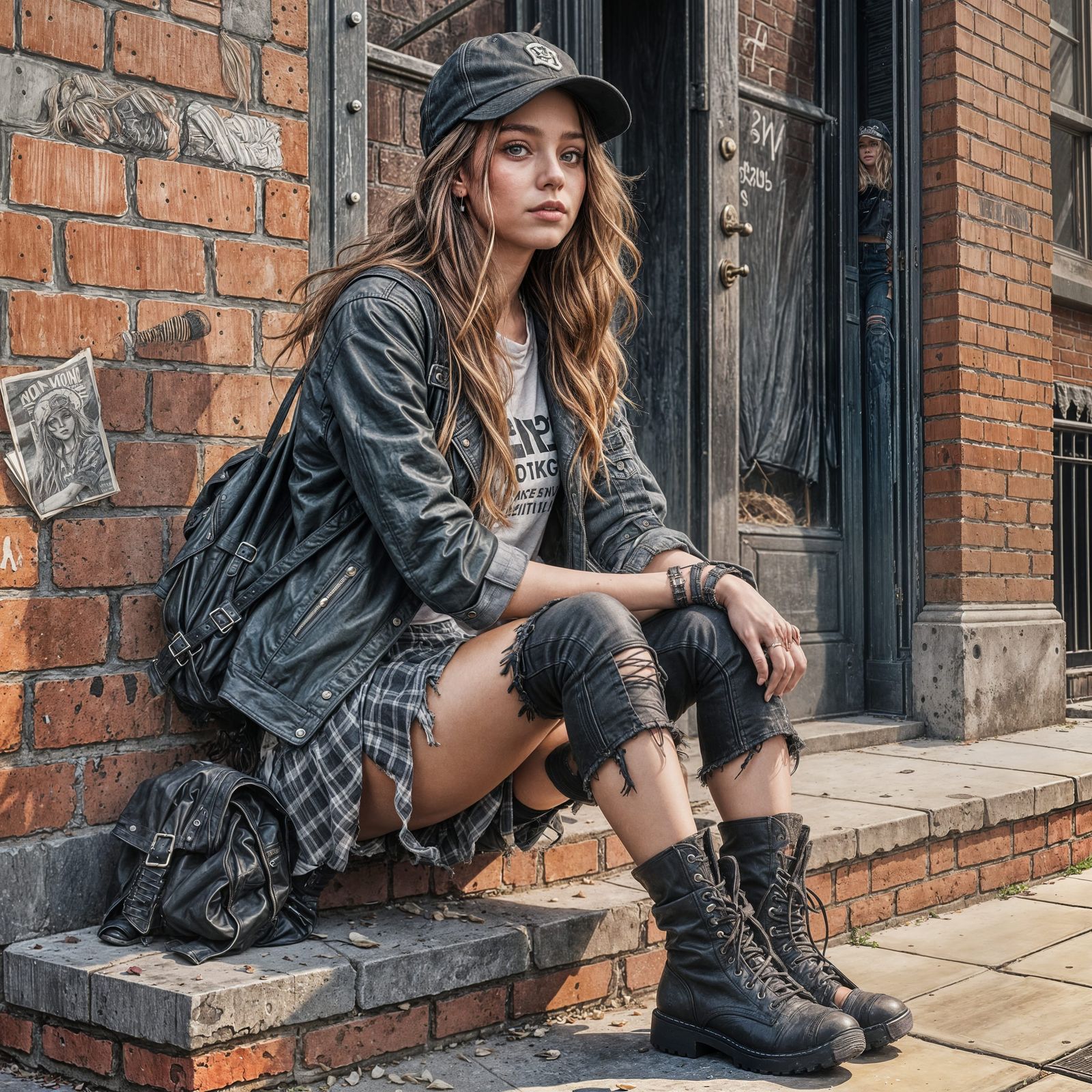 Urban Grunge Girl on Stoop Detailed Sketch