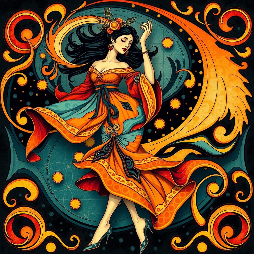 Dancing Woman in Art Nouveau Style