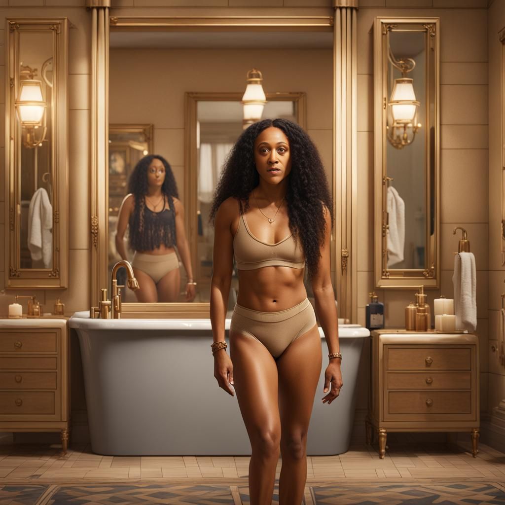 Detailed Matte Painting of Woman in Bathroom