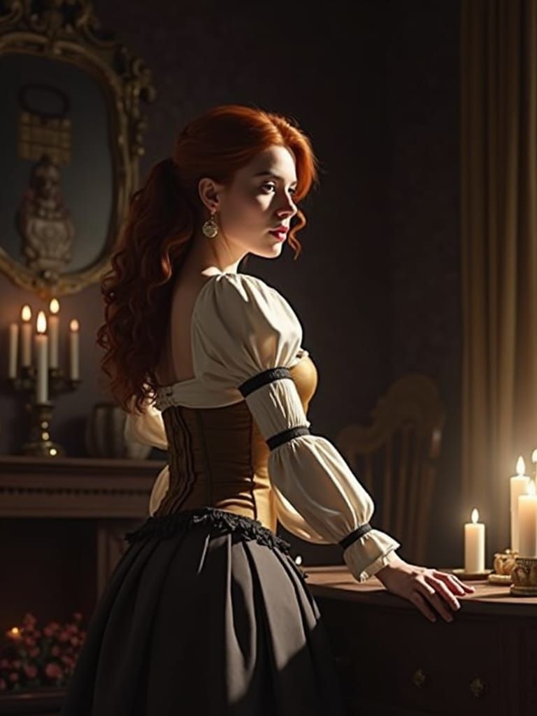 Elegant Woman in Lavish Manor, Old Masters Style