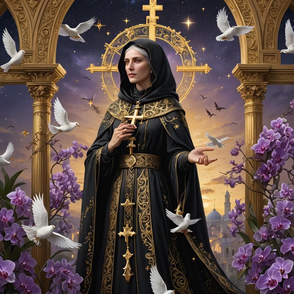 Saint Rita of Cascia in Heavenly Scene: Digital Painting