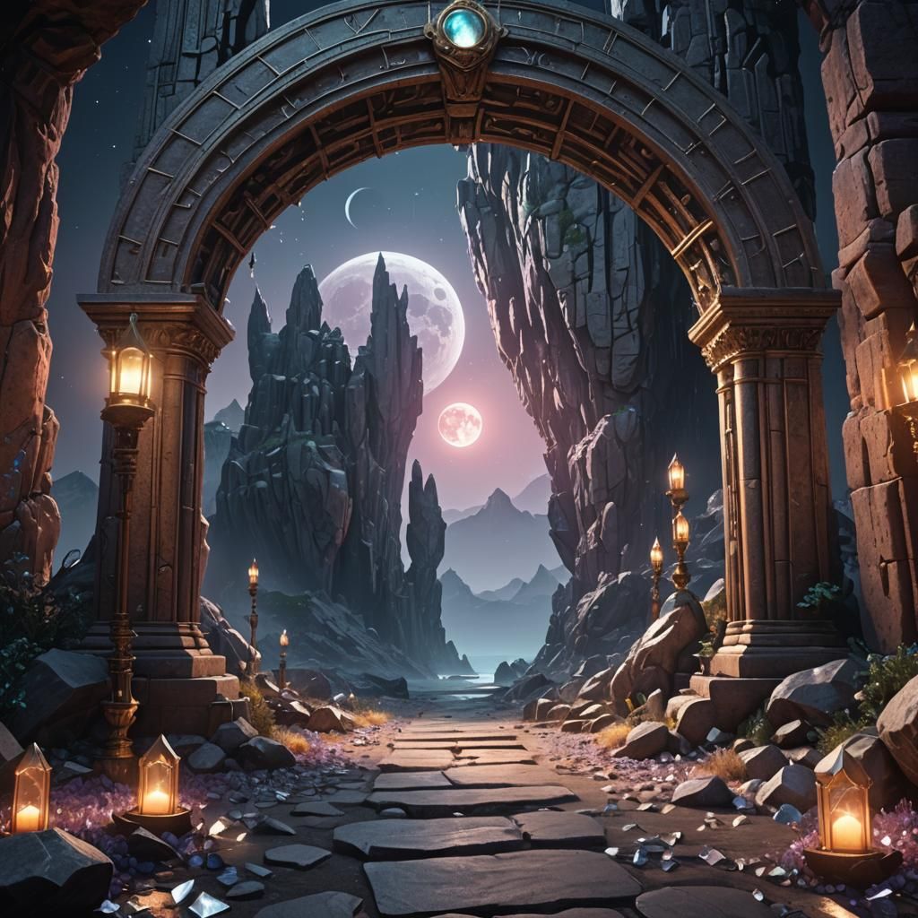 Eerie Moonlight Through Crystal Gem Archway