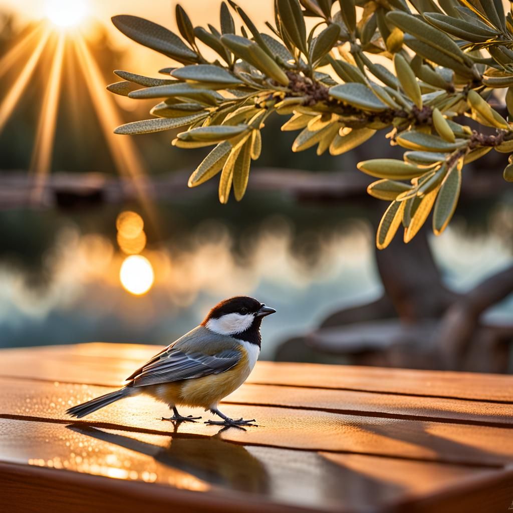 Chickadee at Sunset: A Hyperrealistic Photorealistic Image