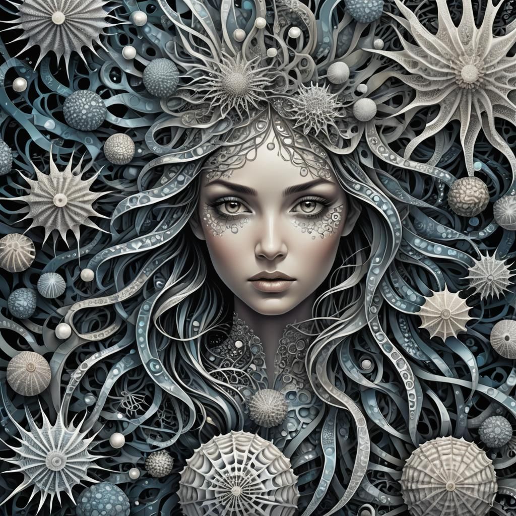 Abstract Fractal Woman with Sea Urchins
