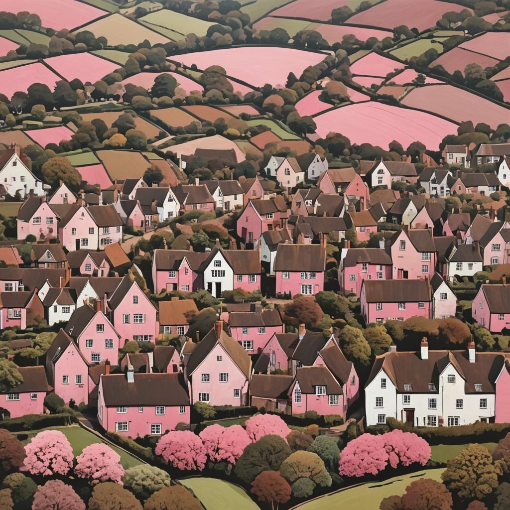 English Village in Vibrant Hues, Kent Landscape