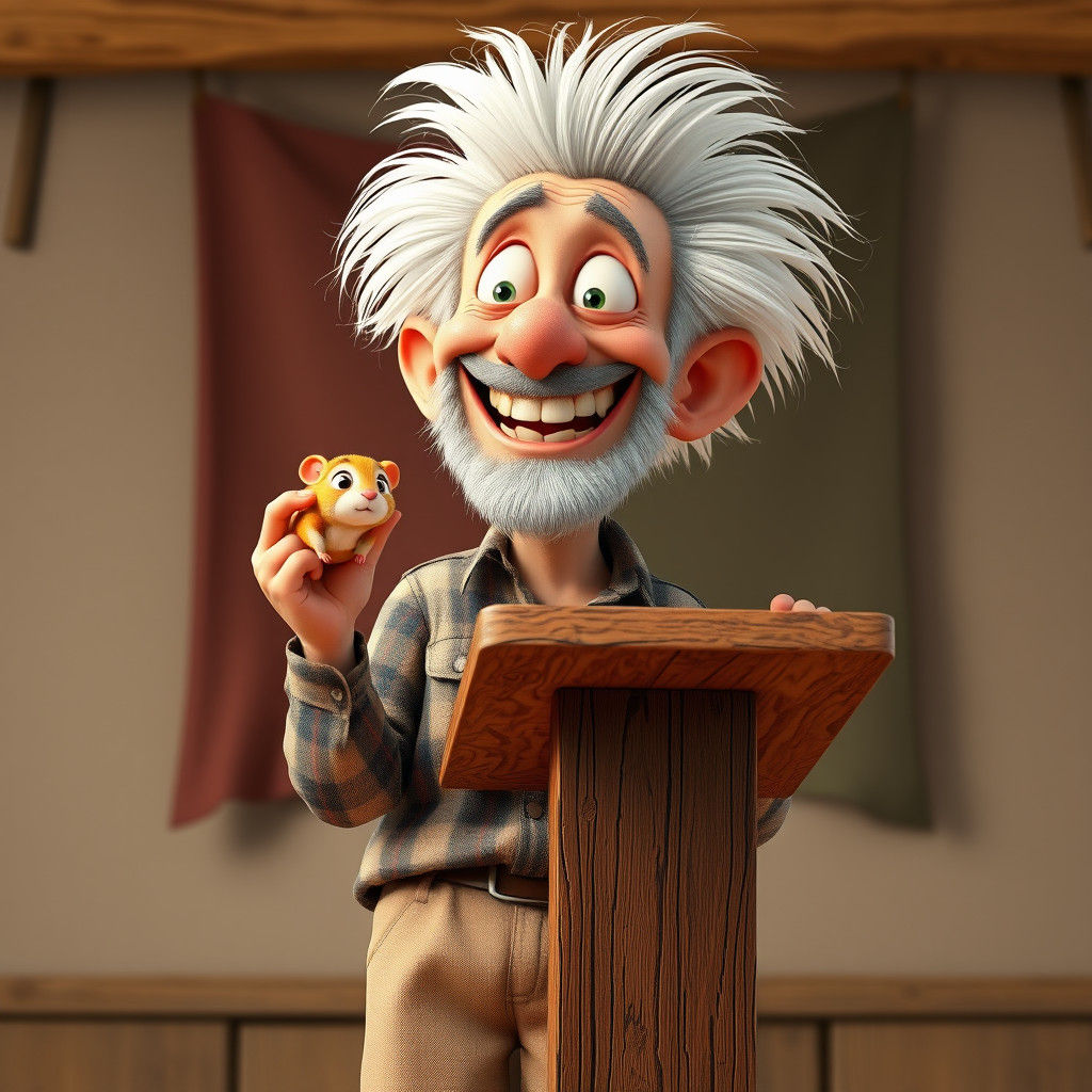 Cartoon Old Man with Hamster in 3D Style