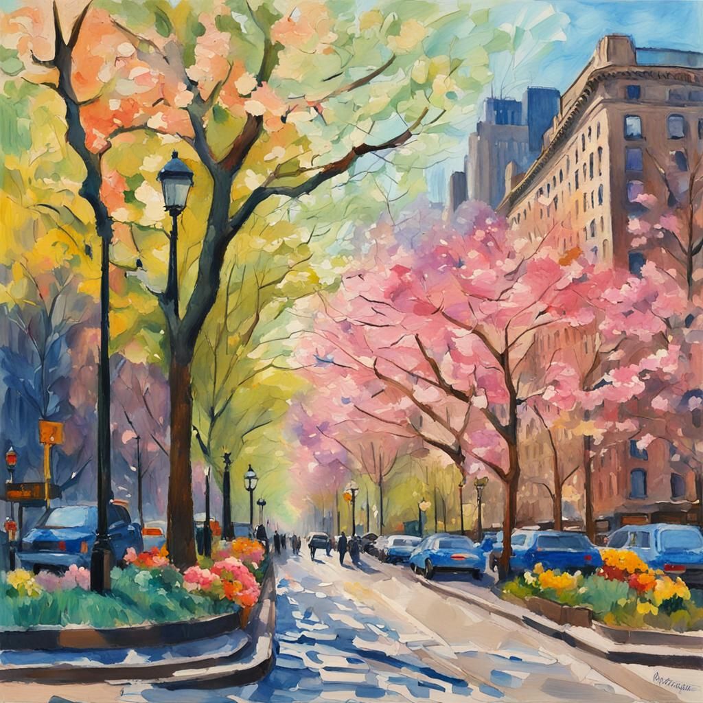 Spring in New York City: An Impressionist Gouache Painting