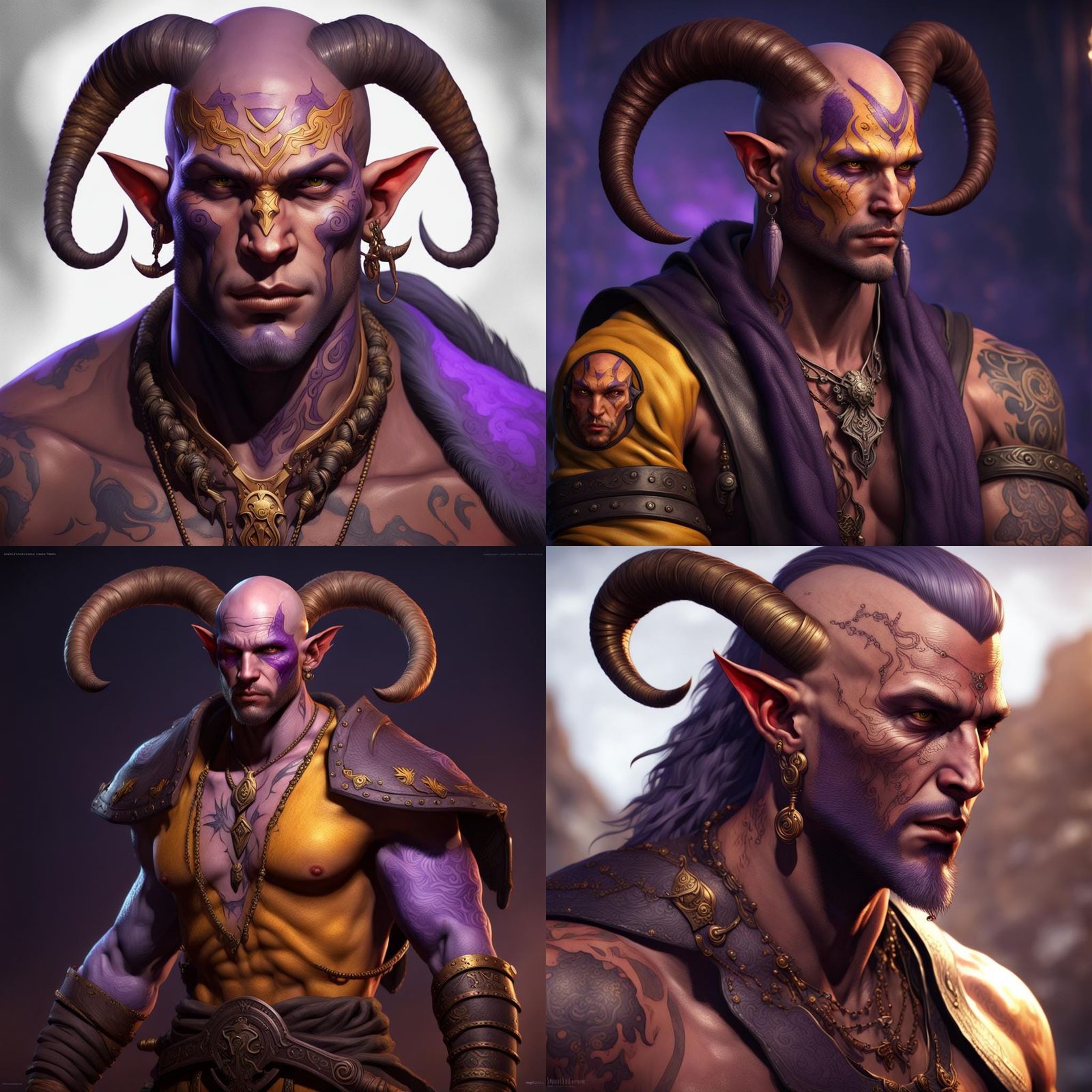 Tiefling Barbarian Portrait in Dark Fantasy Style