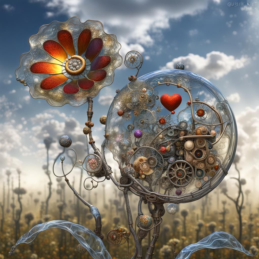 Steampunk Glass Flower in Klimt Style