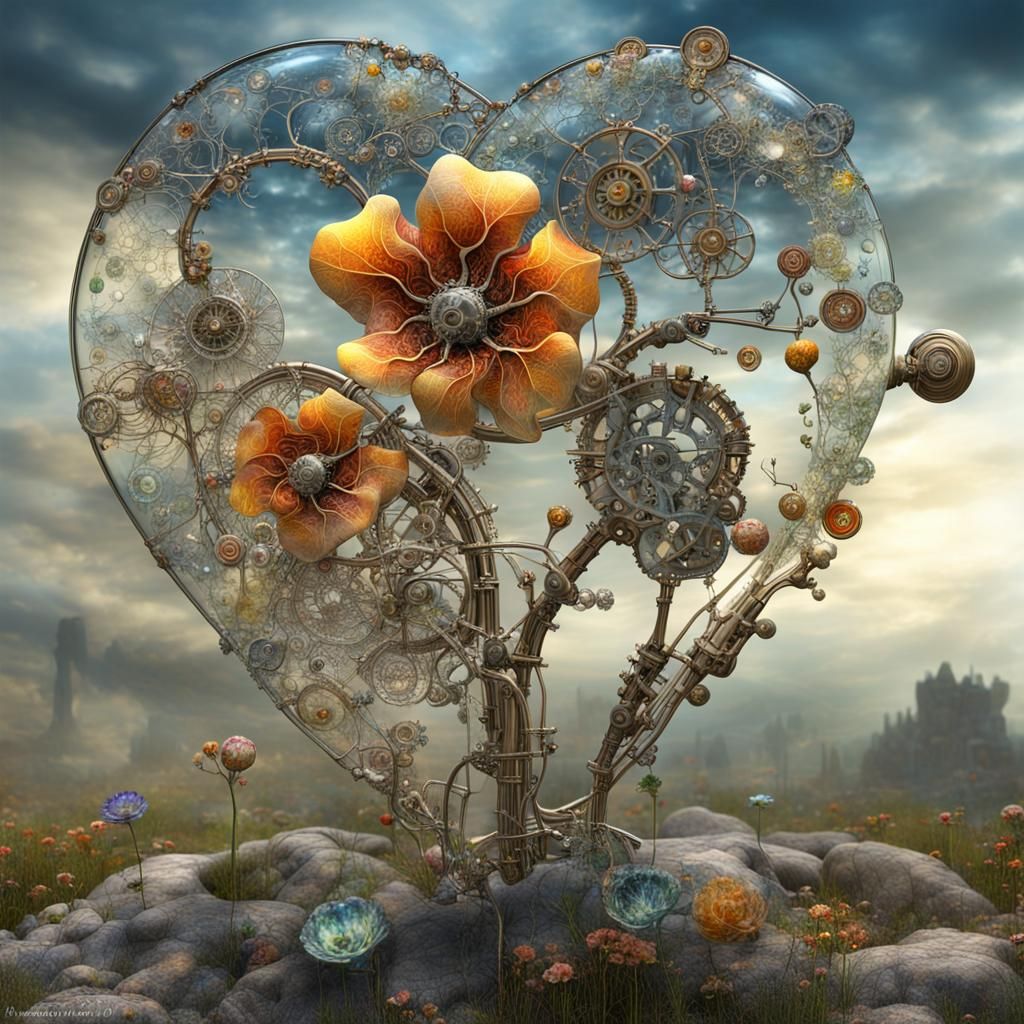 Steampunk Glass Flower in Klimt Style