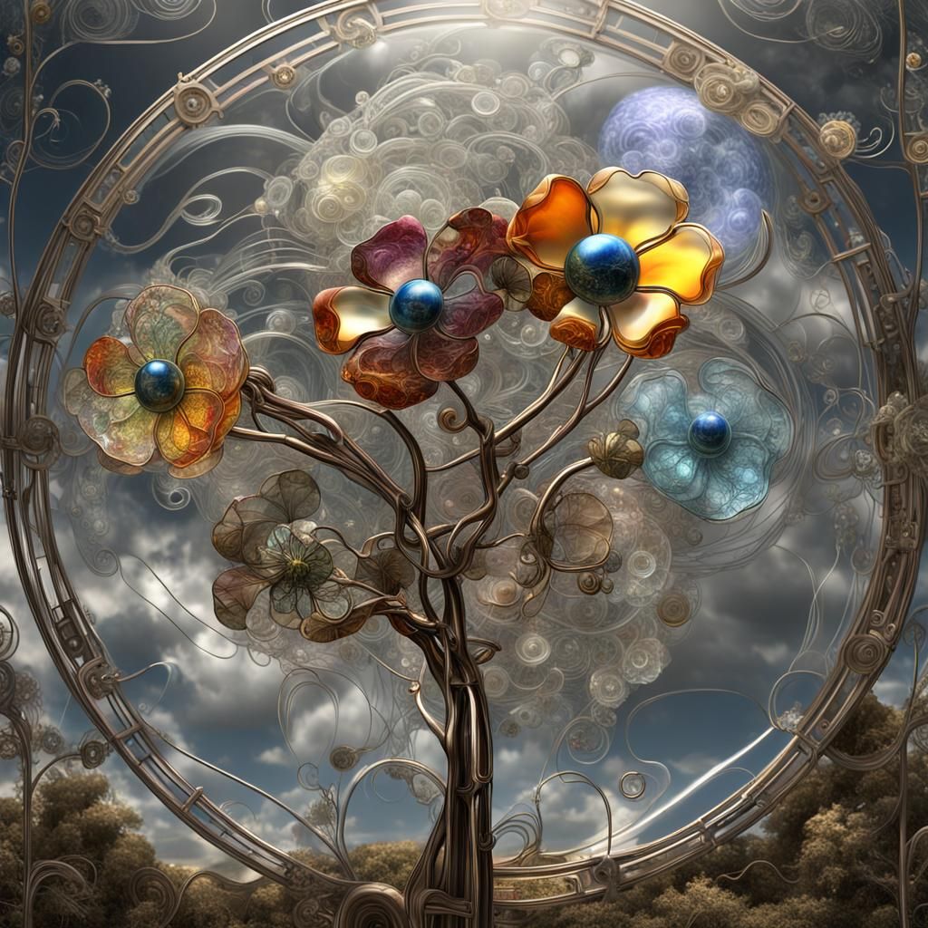 Steampunk Glass Flower in Klimt Style