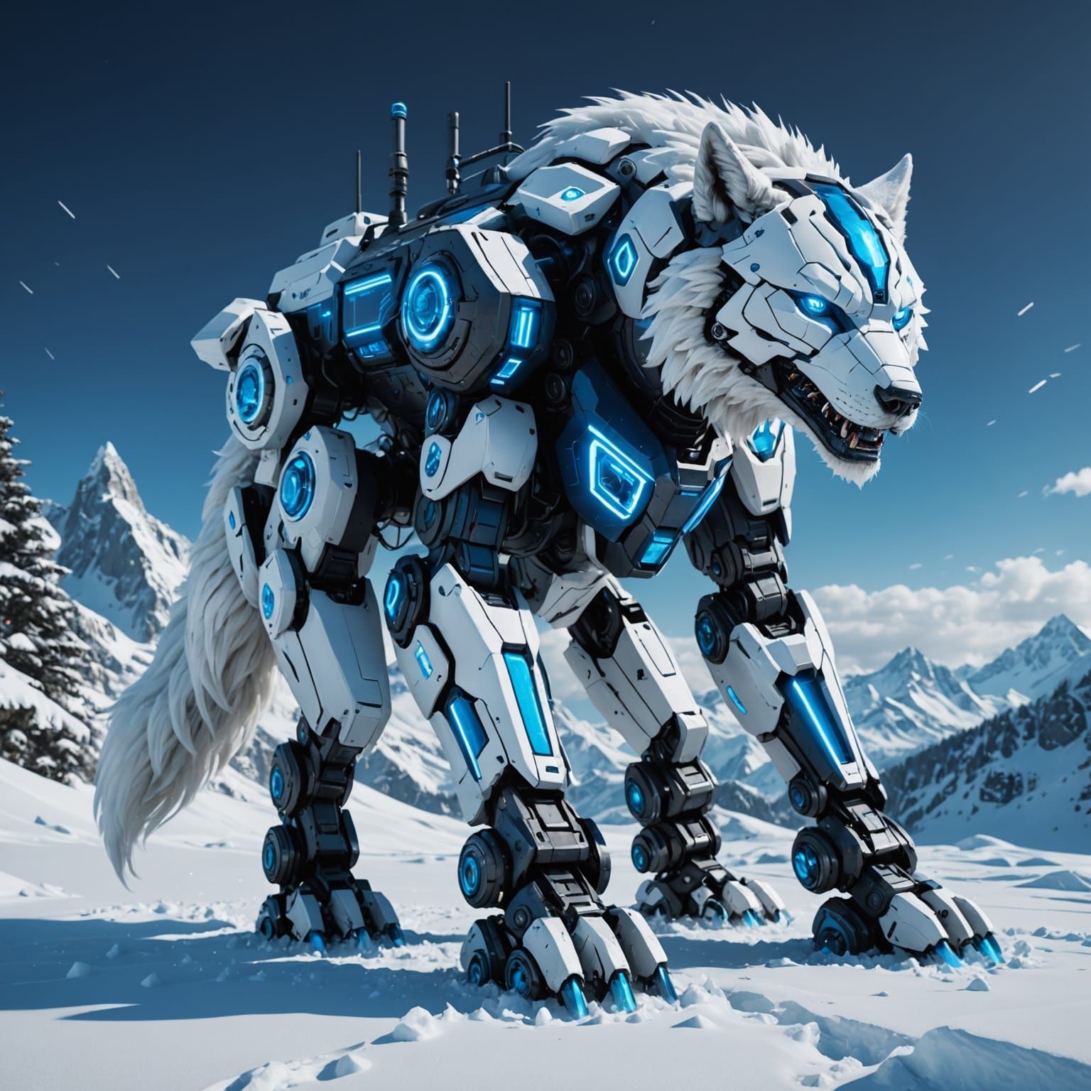 Cybernetic White Wolf Mech in Detailed Concept Art