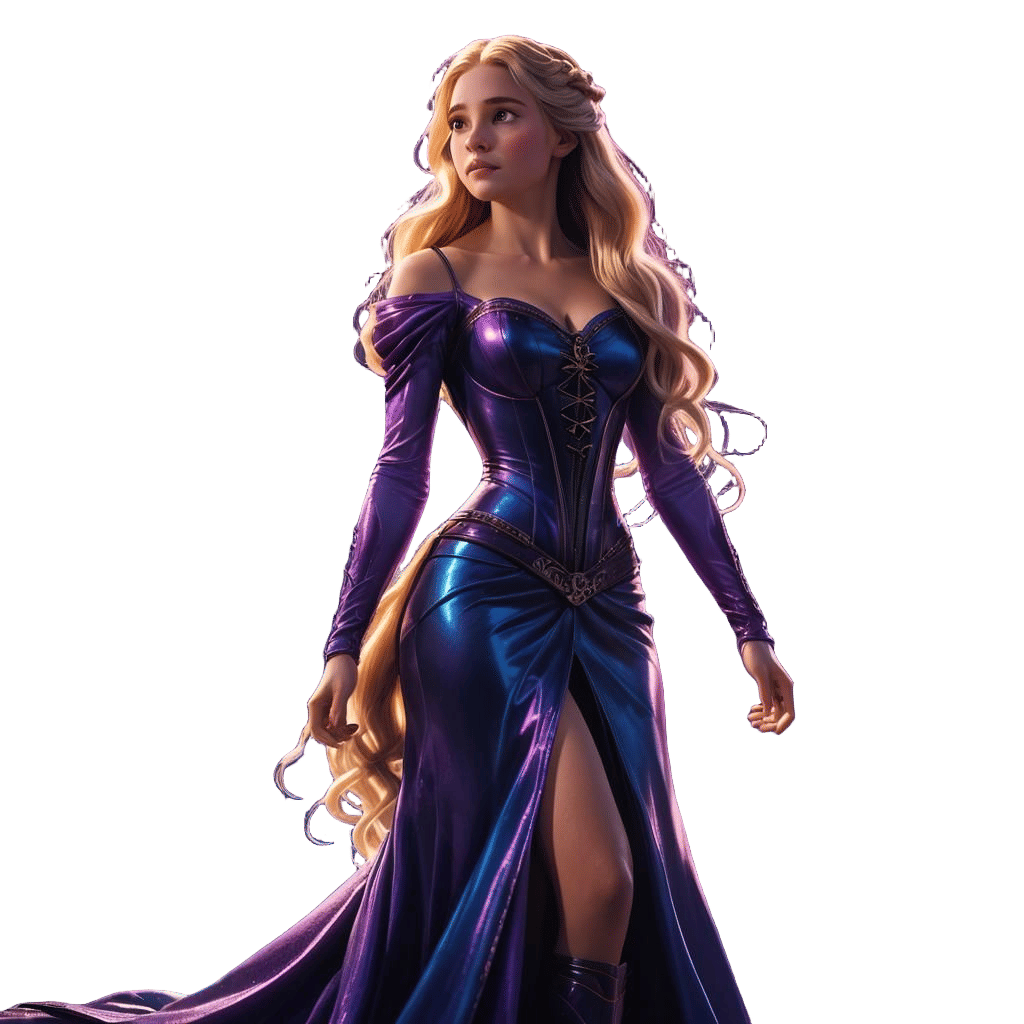 Rapunzel in Vibrant Digital Art with Radiant Gradient Backgr...