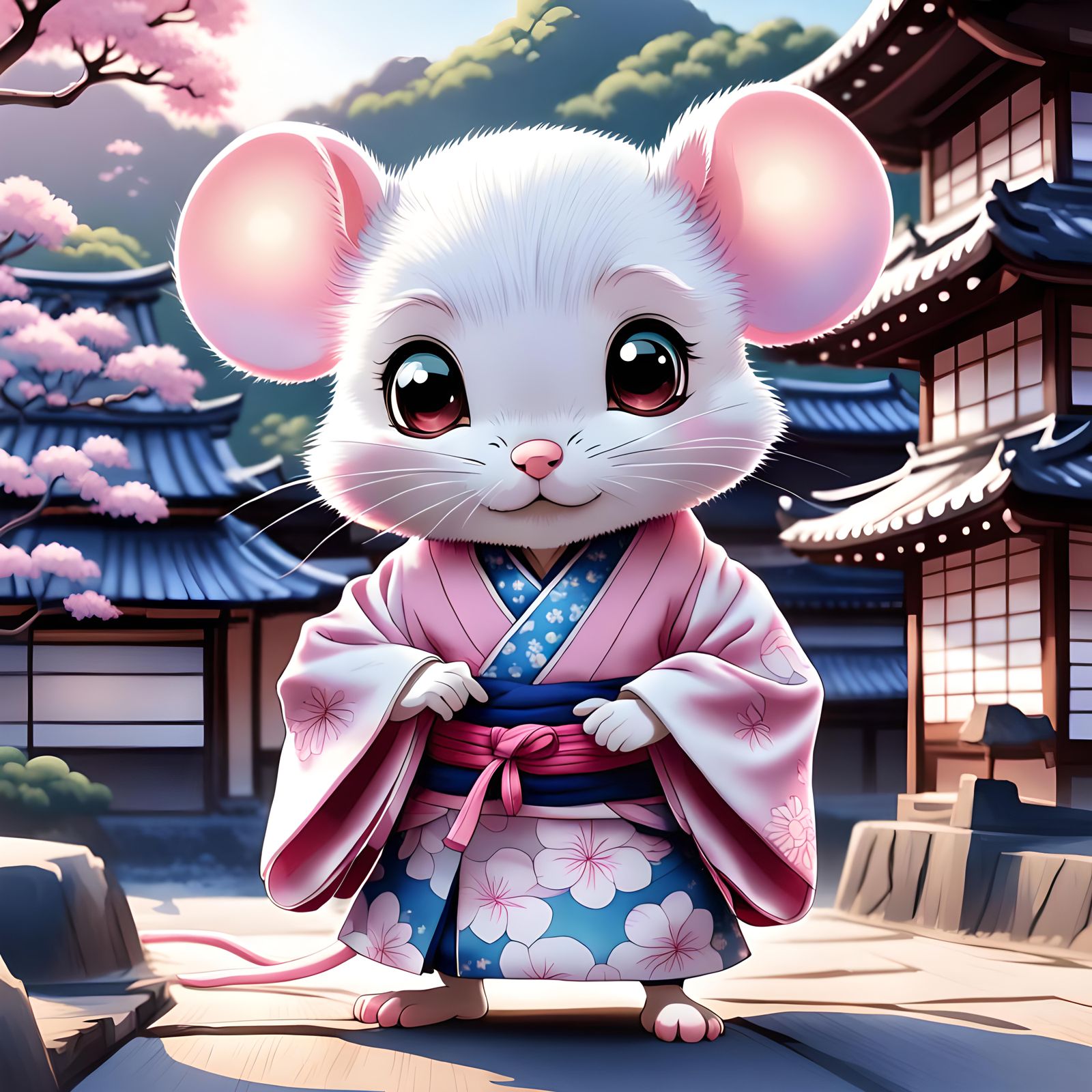 Chibi Mouse in Kimono: Manga Style Illustration
