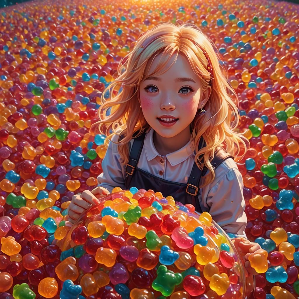Girl in Gummy Bear World: Fantasy Digital Art